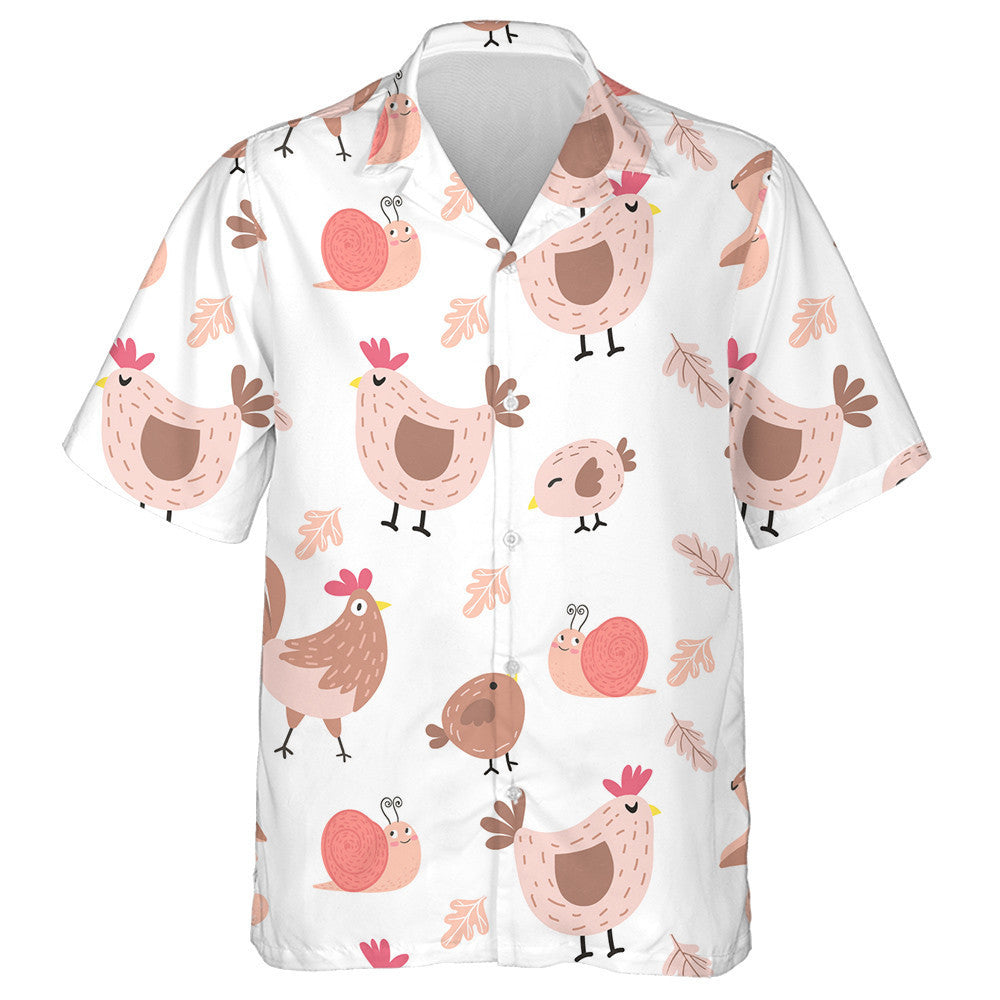 Funny Hen And Cute Chicken With Snail Leaves Hawaiian Shirt, Hawaiian Shirt Gift, Christmas Gift
