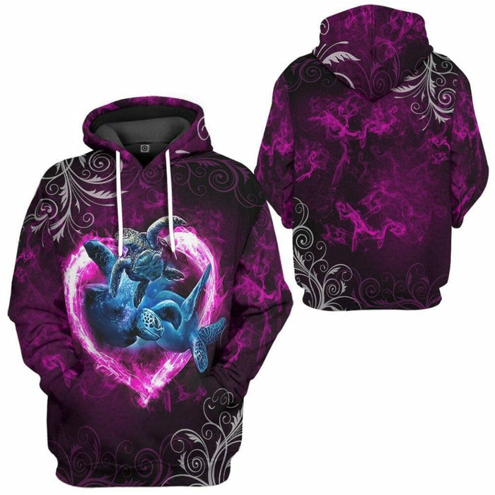 3D Pink Heart Sea Turtle Tshirt Hoodie Apparel