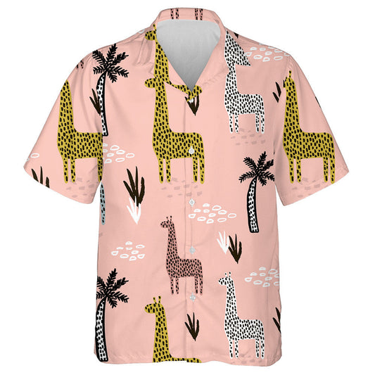 Hand Painting Color Dot Giraffe On Pink Background Hawaiian Shirt, Hawaiian Shirt Gift, Christmas Gift