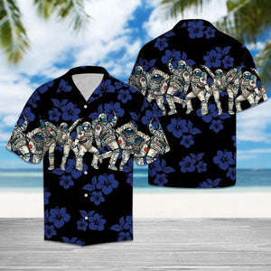 Astronaut With Blue Hibiscus In Black Hawaiian Shirt, Hawaiian For Gift