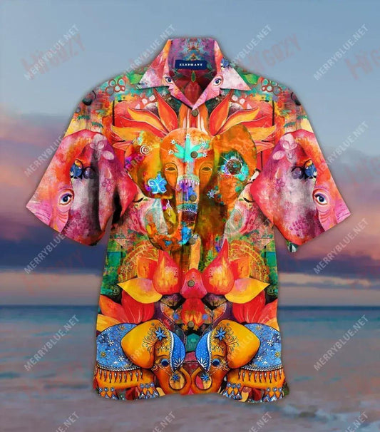 Amazing Elephant Unisex Hawaiian Shirt Ocean Short Sleeve Vintage Hawaiian Shirts Hawaiian Shirt Pattern, Hawaiian Shirt Gift, Christmas Gift