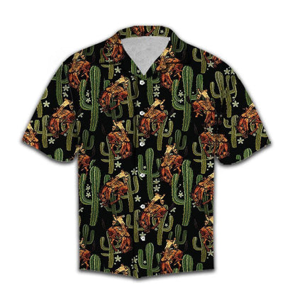 Vintage Style Cowboy Cactus On Black Background Pattern Hawaiian Shirt, Hawaiian Shirt Gift, Christmas Gift