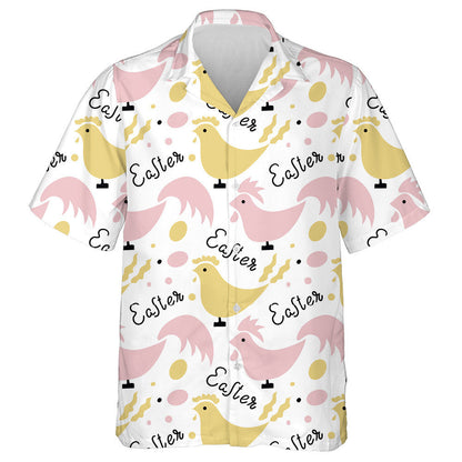Yellow And Pink Hens Easter Lettering And Chicken Eggs Hawaiian Shirt, Hawaiian Shirt Gift, Christmas Gift