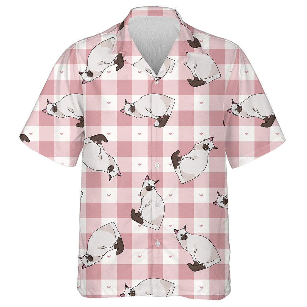 Cute Cartoon Siamese Cat On Checkered Hawaiian Shirt,Hawaiian Shirt Gift, Christmas Gift