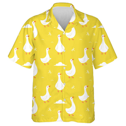 Hand Drawn Cute Duck On A Yellow Background Hawaiian Shirt, Hawaiian Shirt Gift, Christmas Gift