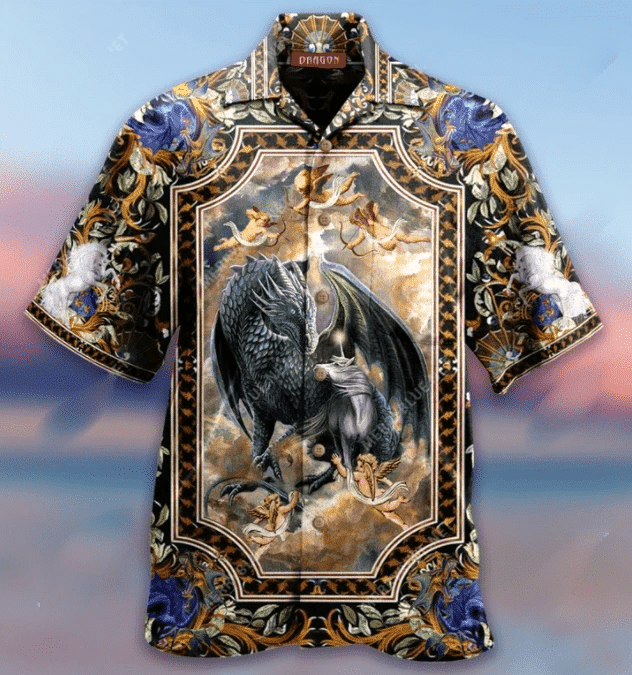 Dragon And Unicorn In The Heaven Hawaiian Shirt,Hawaiian Shirt Gift, Christmas Gift