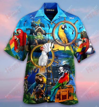 Talk Like A Pirate, Play Like A Parrot Unisex Hawaiian Shirt Vacation Short Sleeve Best Hawaiian Shirts Hawaiian Shirt Pattern, Hawaiian Shirt Gift, Christmas Gift
