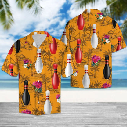 Colorful Bowling Tropical Flowers On Yellow Pattern Hawaiian Shirt, Hawaiian Shirt Gift, Christmas Gift