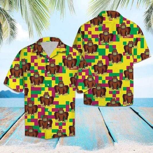 Bigfoot Cartoon Hawaiian Aloha Shirts,Hawaiian Shirt Gift, Christmas Gift