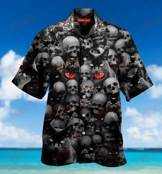 Cats Love Skull Unisex Short Sleeve Shirt Hobbies Hawaiian T Shirts Tactical Hawaiian Shirt Hawaiian Shirt Pattern, Hawaiian Shirt Gift, Christmas Gift