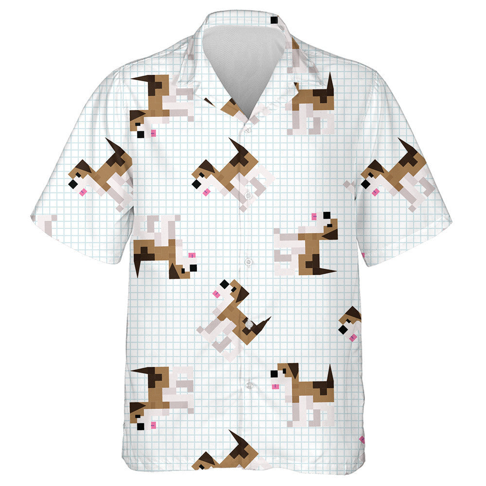 Cute Cartoon Brown Beagle Dog Pixel Art Hawaiian Shirt, Hawaiian Shirt Gift, Christmas Gift