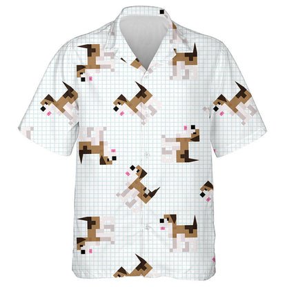 Cute Cartoon Brown Beagle Dog Pixel Art Hawaiian Shirt, Hawaiian Shirt Gift, Christmas Gift