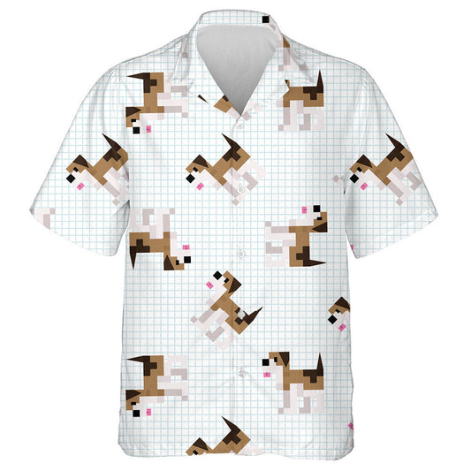 Cute Cartoon Brown Beagle Dog Pixel Art Hawaiian Shirt, Hawaiian Shirt Gift, Christmas Gift