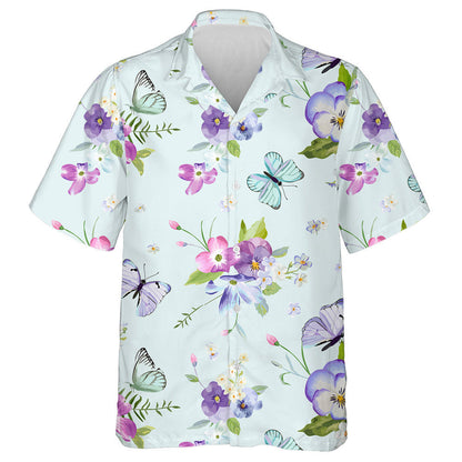Blooming Flowers And Butterfly Flying Flowers Hawaiian Shirt, Hawaiian For Gift