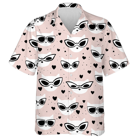 Hand Drawn Doodle Fashion Cats In Glasses Hawaiian Shirt, Hawaiian Shirt Gift, Christmas Gift