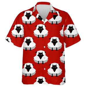 Wolfs In Sheep's Clothings On Red Background Hawaiian Shirt, Hawaiian Shirt Gift, Christmas Gift