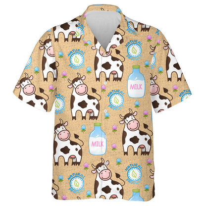 Colorful Cute Little Cow And Bottle Of Milk Hawaiian Shirt, Hawaiian Shirt Gift, Christmas Gift