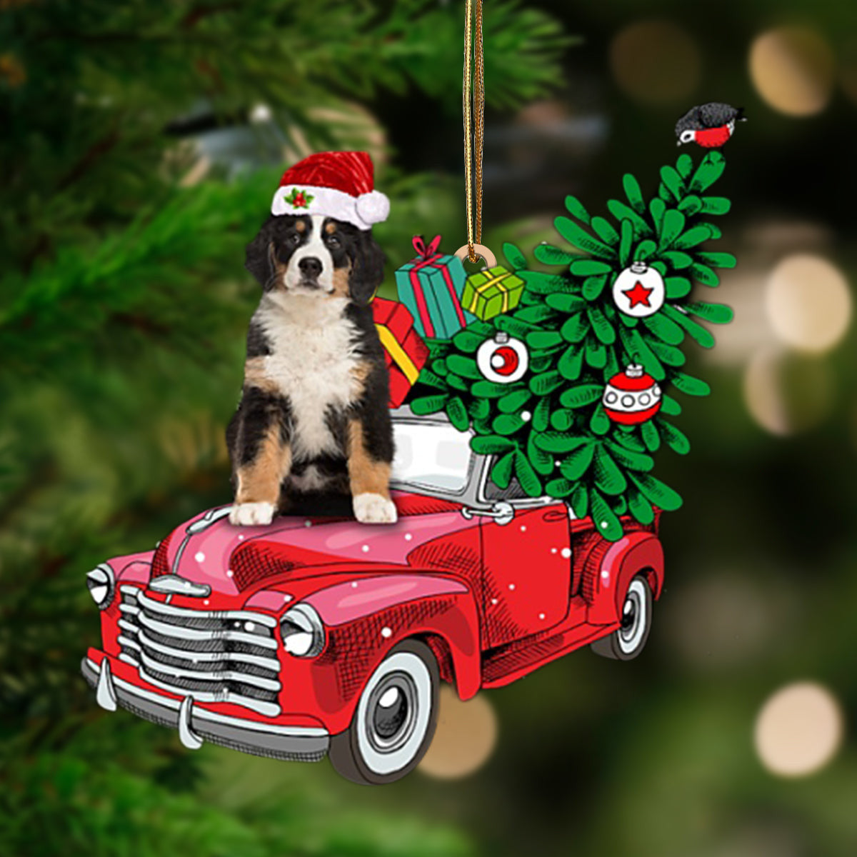 Bernese Mountain Dog- Pine Truck Hanging Christmas Plastic Hanging Ornament, Christmas Ornament Gift, Christmas Gift, Christmas Decoration