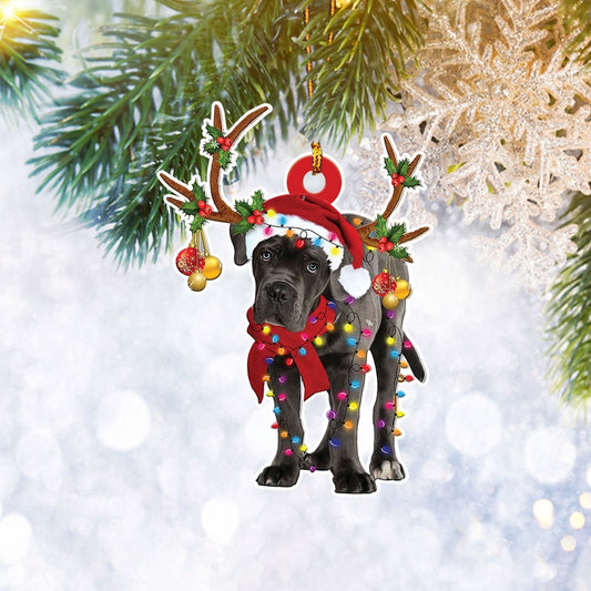 Cane Corso With Christmas Light Reindeer Ornament, Dog Lover Gifts, Christmas Tree Ornament, Home Decor Plastic Ornament, Happy Christmas Ornament, Christmas Gift, Christmas Decoration