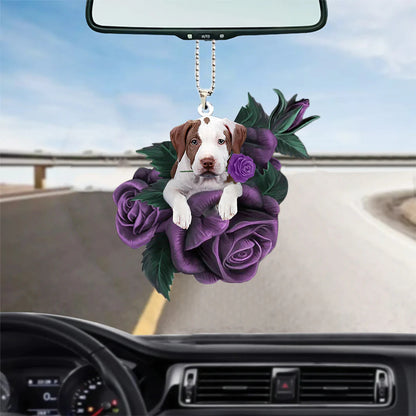 Pitbull In Purple Rose Car Hanging Ornament, Best Ornament Gift For Car, Christmas Decoration
