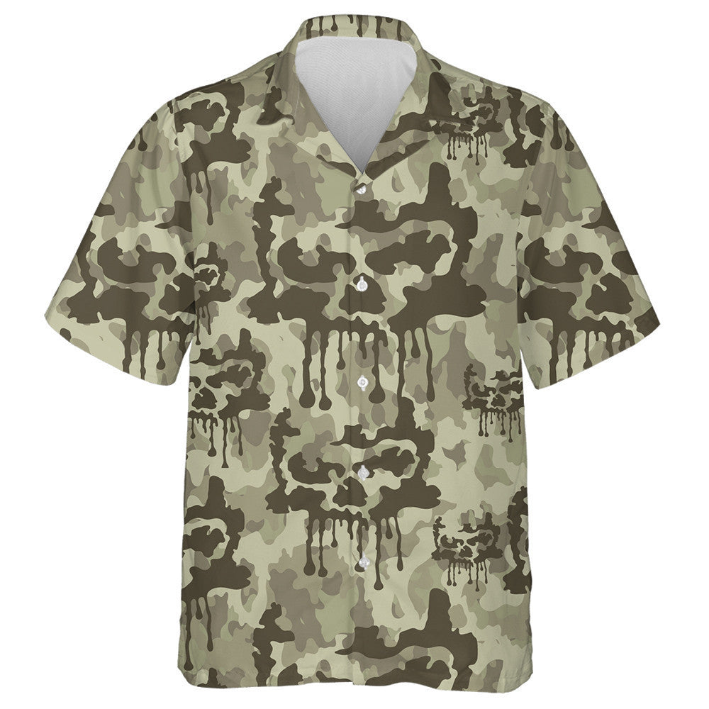 Melting Green Colors Painting Camo With Skulls Pattern Hawaiian Shirt , Hawaiian Shirt Gift, Christmas Gift