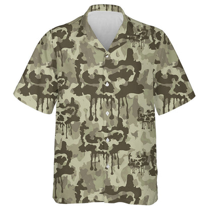 Melting Green Colors Painting Camo With Skulls Pattern Hawaiian Shirt , Hawaiian Shirt Gift, Christmas Gift