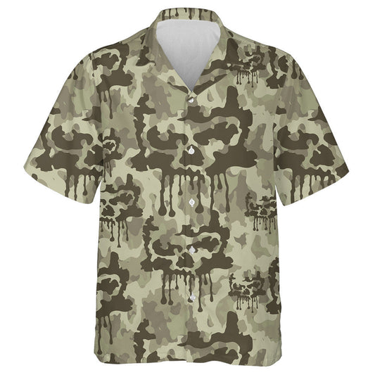 Melting Green Colors Painting Camo With Skulls Pattern Hawaiian Shirt , Hawaiian Shirt Gift, Christmas Gift