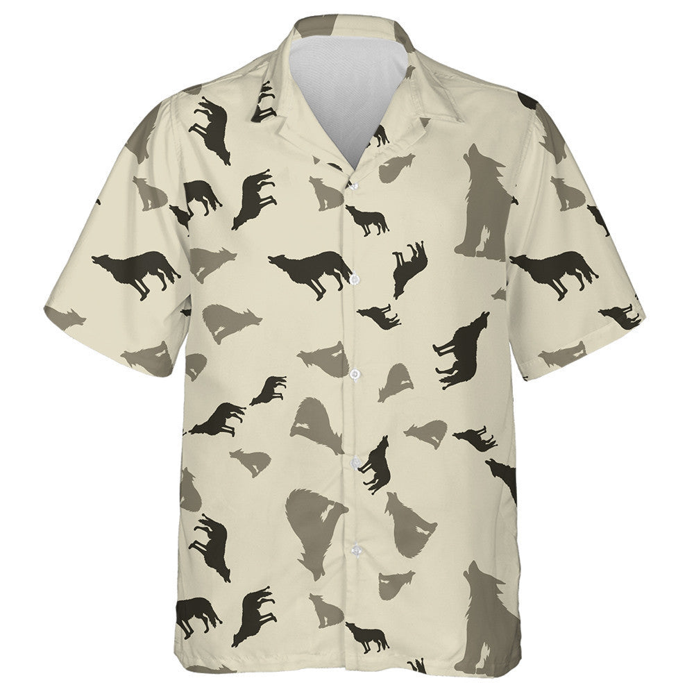 Silhouettes Of Howling Wolf On A Brown Background Hawaiian Shirt, Hawaiian Shirt Gift, Christmas Gift