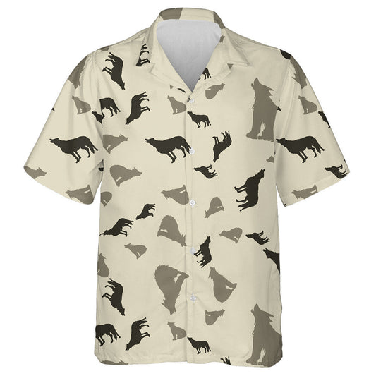 Silhouettes Of Howling Wolf On A Brown Background Hawaiian Shirt, Hawaiian Shirt Gift, Christmas Gift