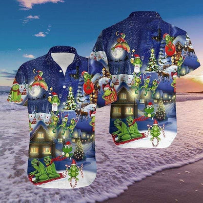 Dark Blue Frogs On Night Christmas Design Hawaiian Shirt, Hawaiian Shirt, Christmas Gift