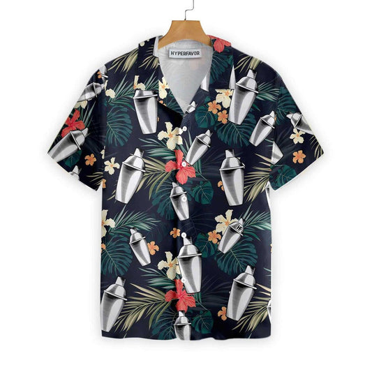 Tropical Pattern Bartender Hibiscus And Leaf Hawaiian Shirt,Hawaiian Shirt Gift, Christmas Gift