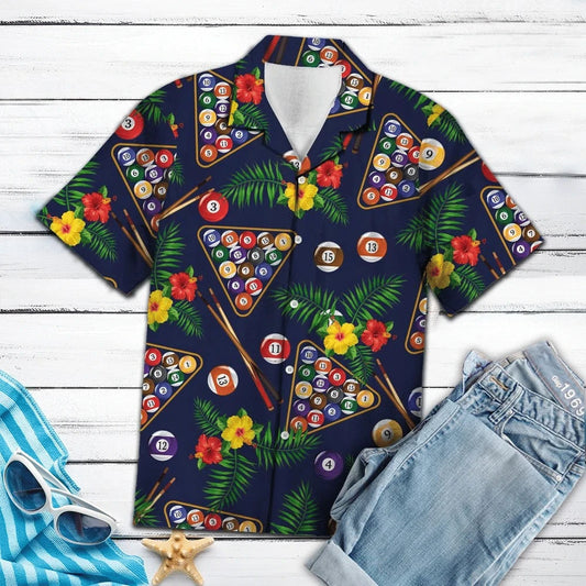 Pool Billiard Beautiful Flower Hawaiian Shirt Midnight Blue Theme, Hawaiian Shirt Gift, Christmas Gift