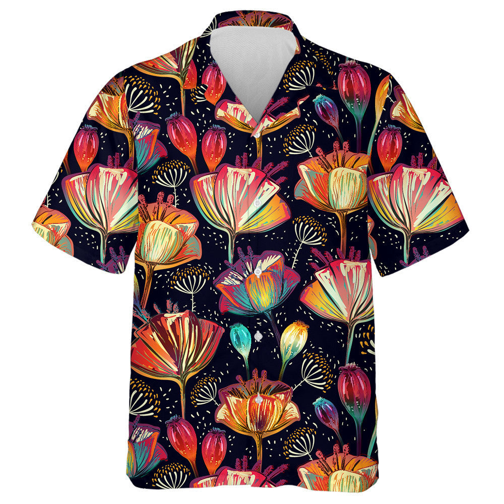 Colorful Pattern Of Impressive Flowers Buds Hand Drawn Hawaiian Shirt, Hawaiian Shirt Gift, Christmas Gift