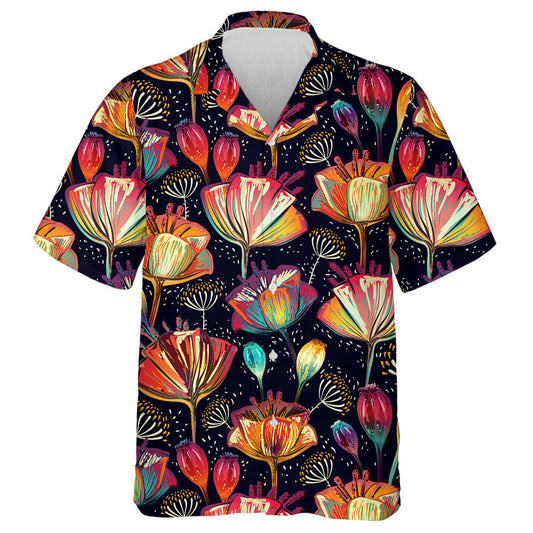 Colorful Pattern Of Impressive Flowers Buds Hand Drawn Hawaiian Shirt, Hawaiian Shirt Gift, Christmas Gift