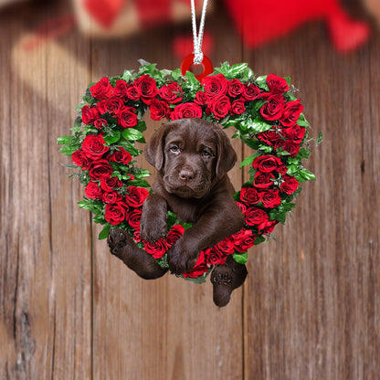 Chocolate Labrador Retriever1-Heart Wreath Two Sides Christmas Plastic Hanging Ornament, Christmas Shape Ornament, Happy Christmas Ornament, Christmas Gift, Christmas Decoration