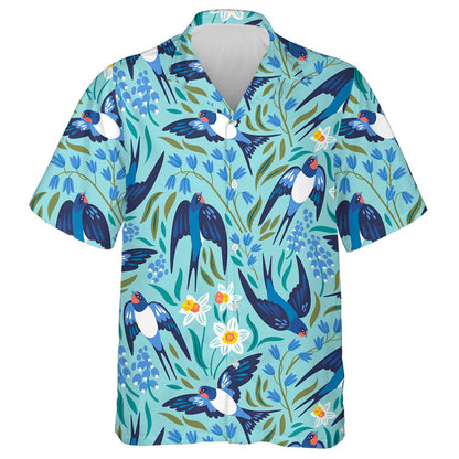 Flying Swallows And Flowers Narcissuses Hyacinths And Muscari Hawaiian Shirt, Hawaiian Shirt Gift, Christmas Gift