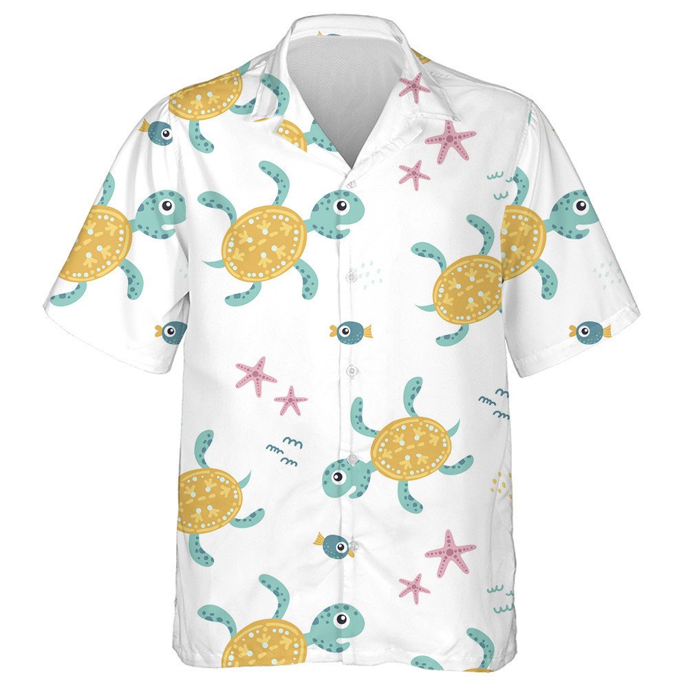 Turtles Fish Corals And Shells In Sea Water Hawaiian Shirt, Hawaiian Shirt Gift, Christmas Gift