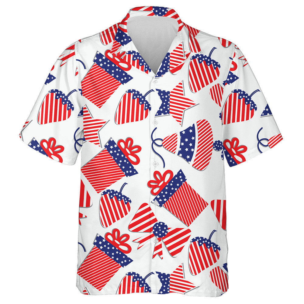 Patriotic Strawberries Gift Boxes Stars Bells And Bows Hawaiian Shirt, Hawaiian Shirt Gift, Christmas Gift