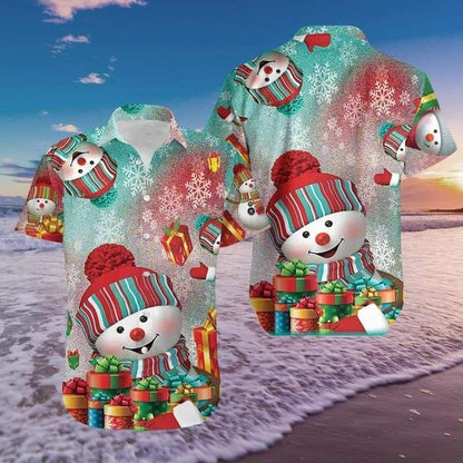 Lovely Snowman With Gift Merry Christmas Hawaiian Shirt,Hawaiian Shirt Gift, Christmas Gift