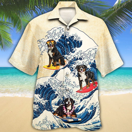 Bernese Mountain Suffering Dog Lovers Blue Wave Hawaiian Shirt, Hawaiian Shirt Gift, Christmas Gift
