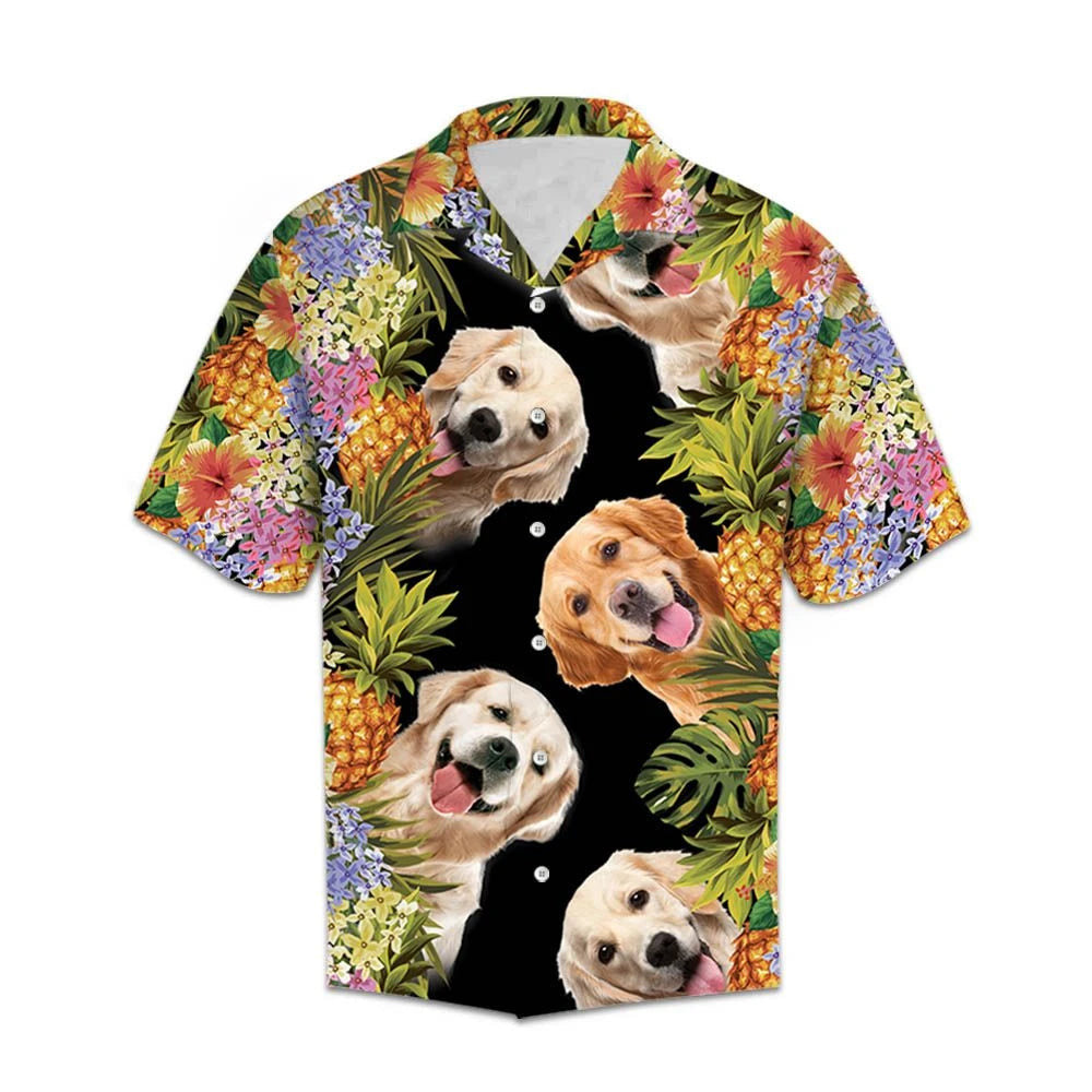 Happy Moment Aloha Golden Retriever Pineapple Leaves Pattern Hawaiian Shirt, Hawaiian Shirt Gift, Christmas Gift