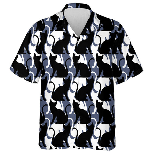 Black And White Cat Silhouette Background Hawaiian Shirt, Hawaiian For Gift