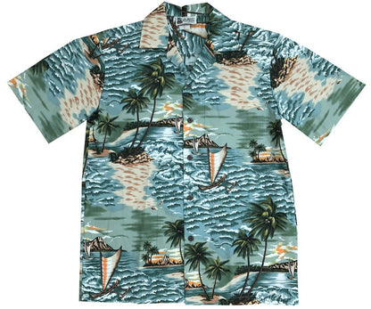 Polynesian Voyage Teal Hawaiian Aloha Shirt Hawaiian Shorts Beach Short Sleeve, Hawaiian Shirt Gift, Christmas Gift