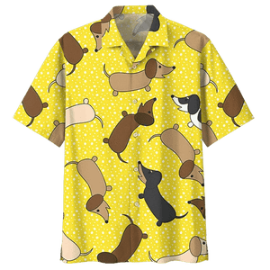 Yellow Dachshund Watercolor Design Hawaiian Shirt, Hwaiian For Gift