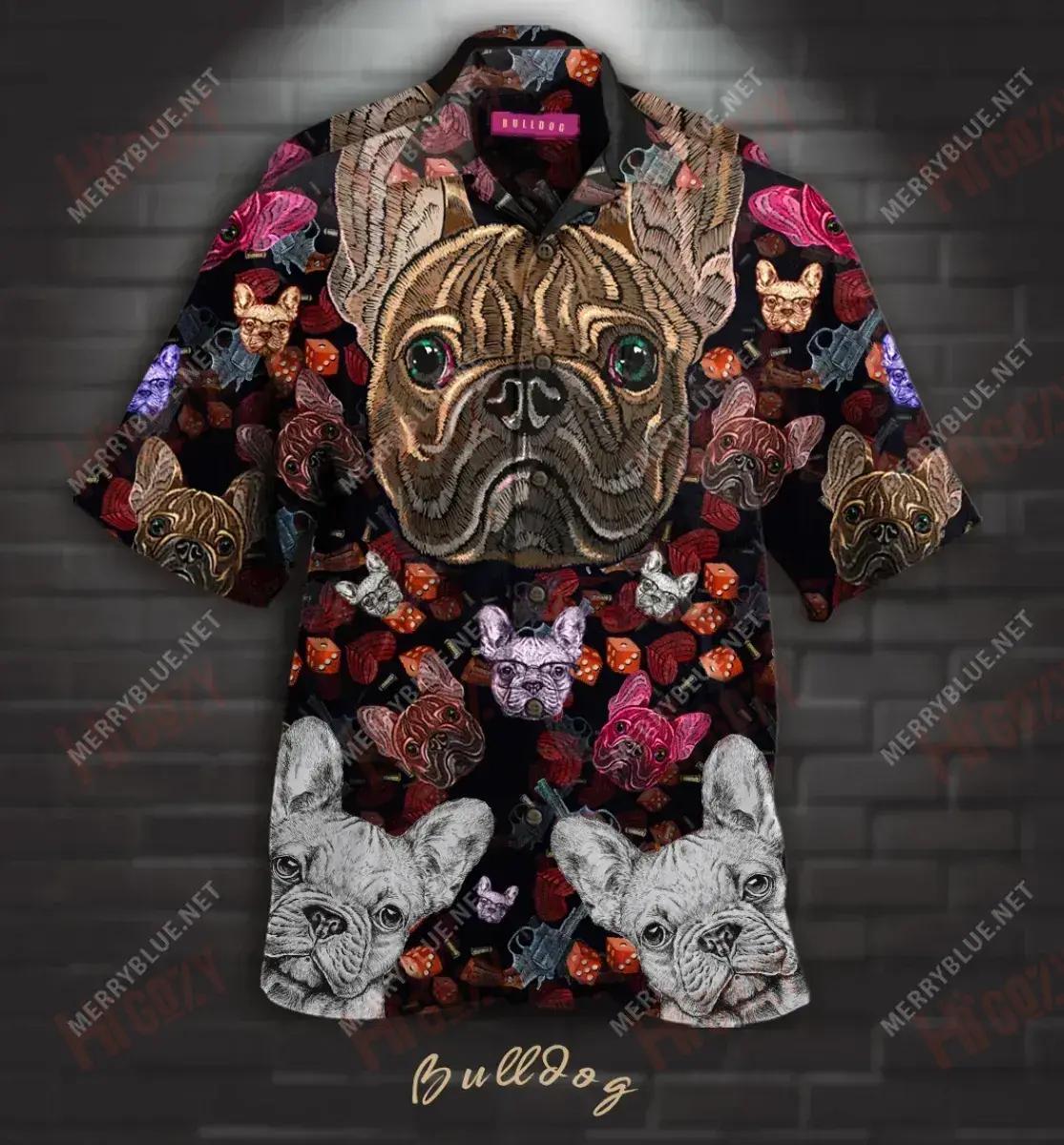 Bulldog Embroidery Unisex Hawaiian Shirt Hobbies Short Sleeve Custom Hawaiian Shirts Funny Hawaiian Shirts, Hawaiian Shirt Gift, Christmas Gift