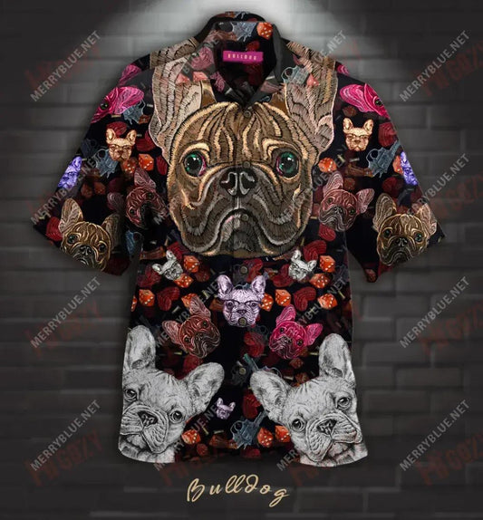 Bulldog Embroidery Unisex Hawaiian Shirt Hobbies Short Sleeve Custom Hawaiian Shirts Funny Hawaiian Shirts, Hawaiian Shirt Gift, Christmas Gift