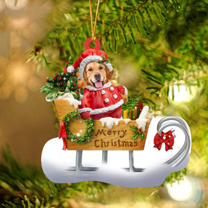 Golden Retriever Sitting On A Cute Sleigh Ornament Flat Acrylic Funny Dog Ornament,Christmas Gift,Christmas Decoration