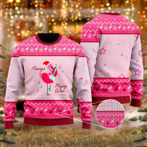 Flamingo Playing Guitar Christmas Ugly Christmas Sweater, Christmas Gift, Gift Christmas 2024