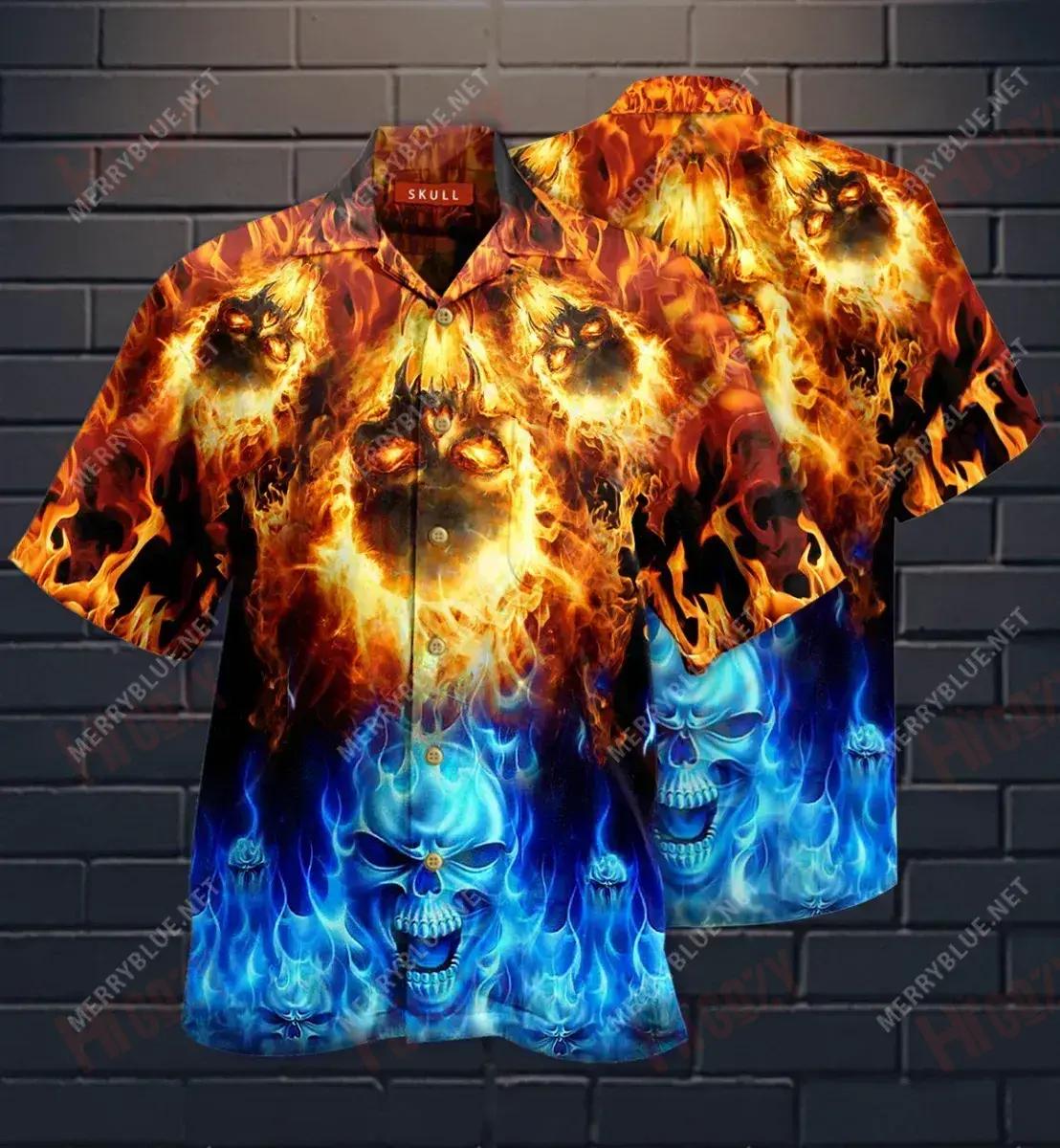 Fire Skulls Burning Forever Short Hawaiian Shirt Summer Short Sleeve Best Hawaiian Shirts Hawaiian Shirts For Women, Hawaiian Shirt Gift, Christmas Gift