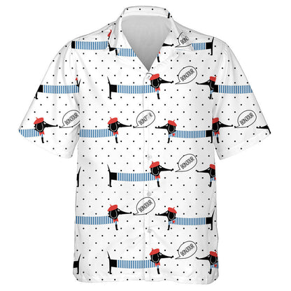 French Style Dachshund Saying Bonjour On Polka Dots Hawaiian Shirt, Hawaiian Shirt Gift, Christmas Gift